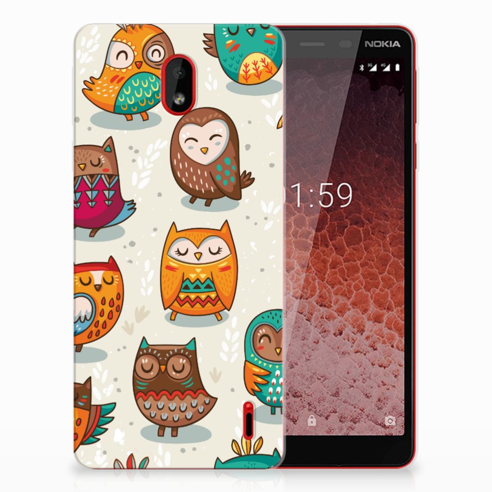 Nokia 1 Plus TPU Hoesje Vrolijke Uilen