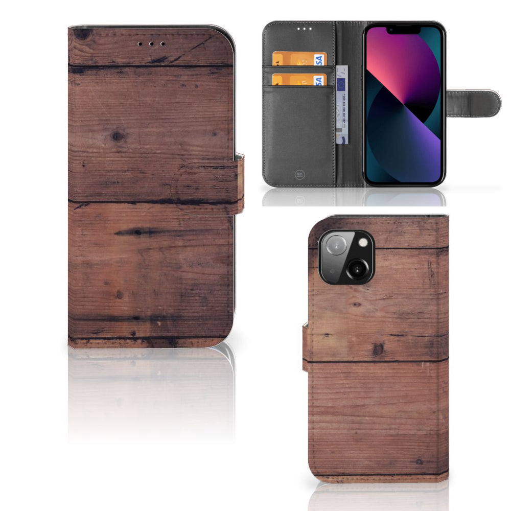 Apple iPhone 13 Book Style Case Old Wood