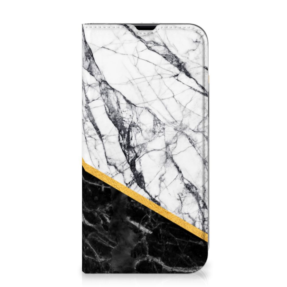 iPhone 13 Pro Max Standcase Marmer Wit Zwart - Origineel Cadeau Man - B2C Telecom