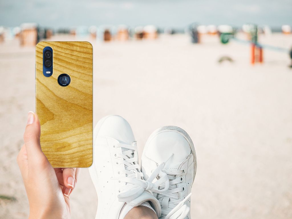 Motorola One Vision Bumper Hoesje Licht Hout