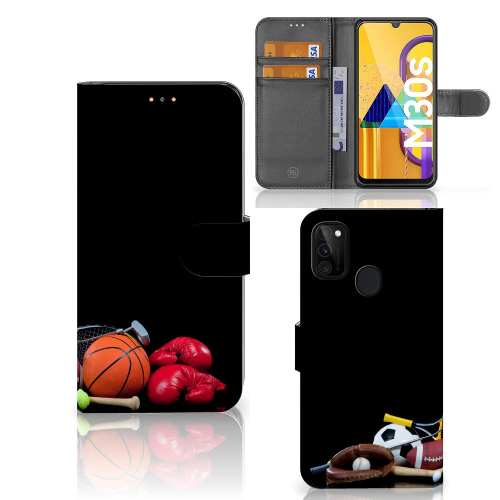 Samsung Galaxy M21 | M30s Wallet Case met Pasjes Sports met sportafbeeldingen, geschikt voor actieve gebruikers.