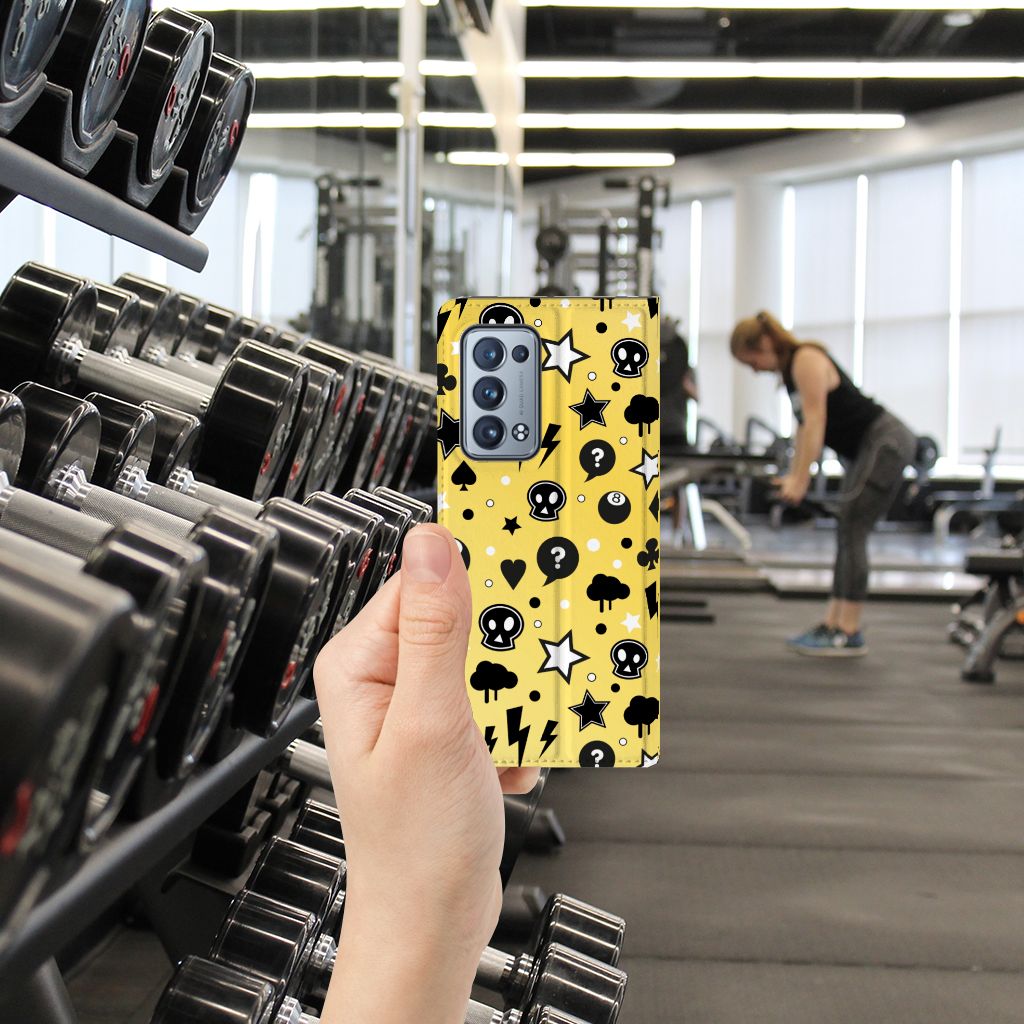 Mobiel BookCase OPPO Reno 6 Pro Plus 5G Punk Geel - B2C Telecom