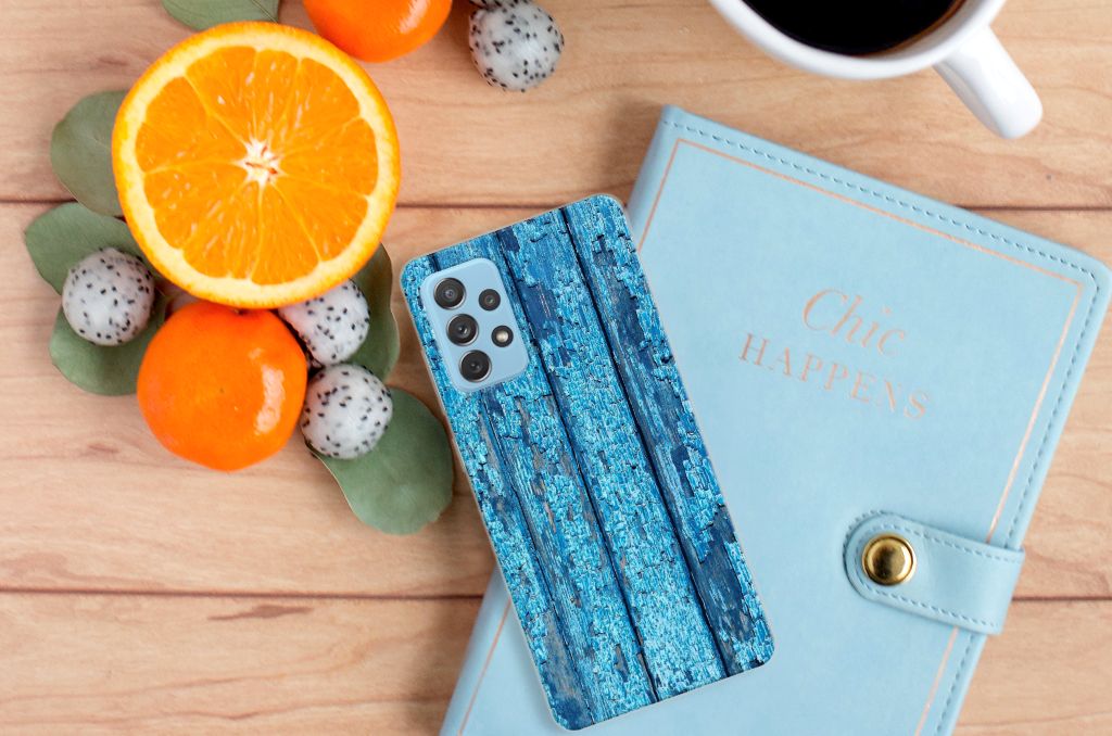 Samsung Galaxy A72 Bumper Hoesje Wood Blue B2C Telecom