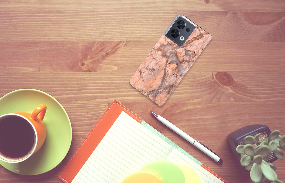OPPO Reno8 Standcase Marmer Oranje - B2C Telecom