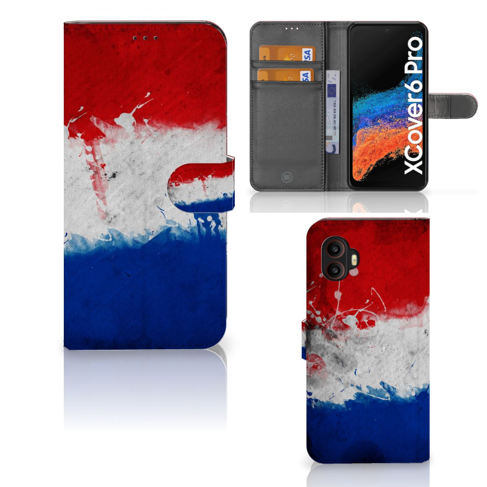 Samsung Galaxy Xcover 6 Pro Bookstyle Case Nederland met design van de Nederlandse vlag.