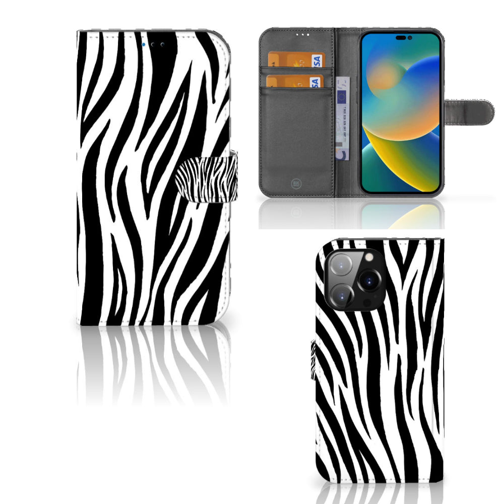 iPhone 14 Pro Max Telefoonhoesje met Pasjes Zebra