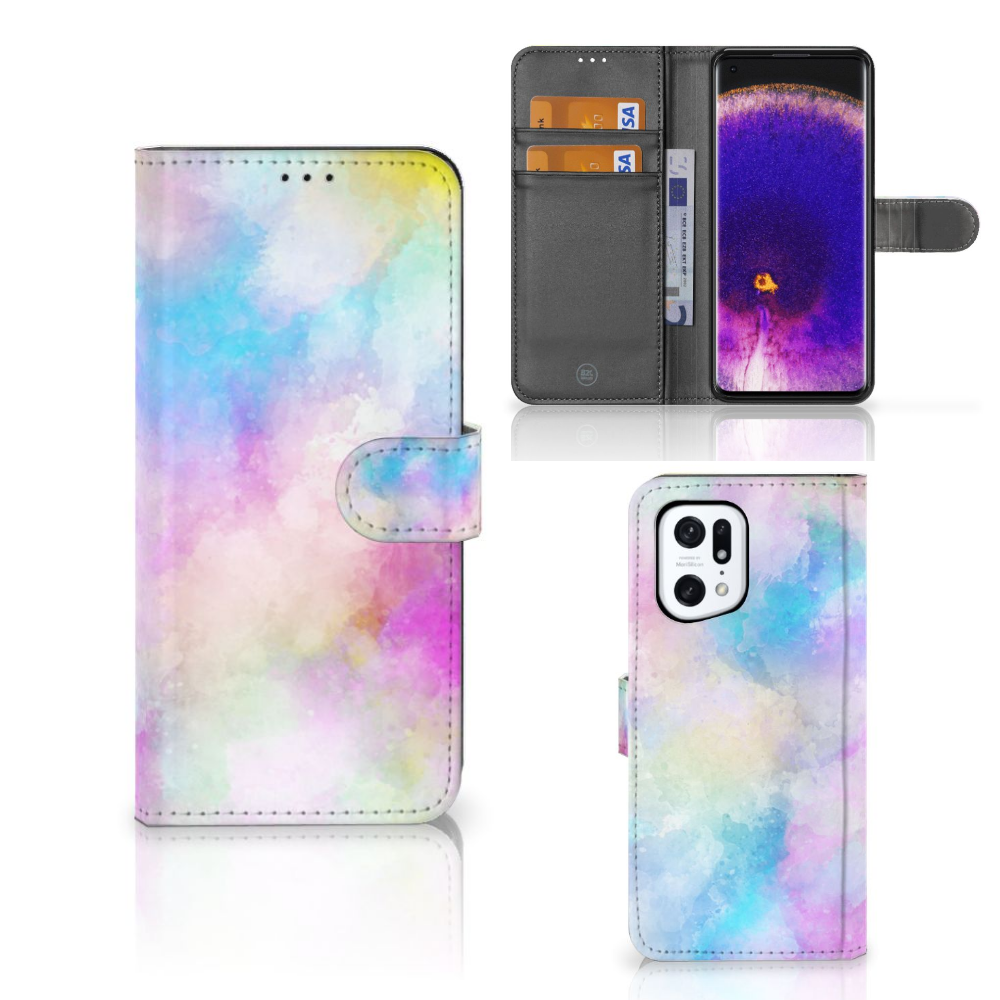 Hoesje OPPO Find X5 Pro Watercolor Light met pasjeshouder in pastelkleuren.