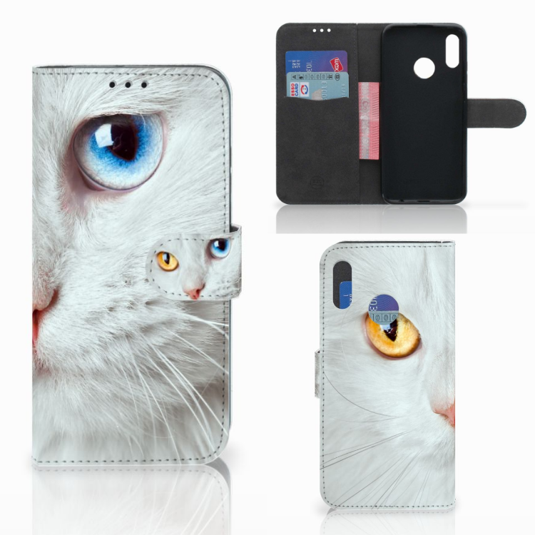 Honor 10 Lite Telefoonhoesje met Pasjes Witte Kat
