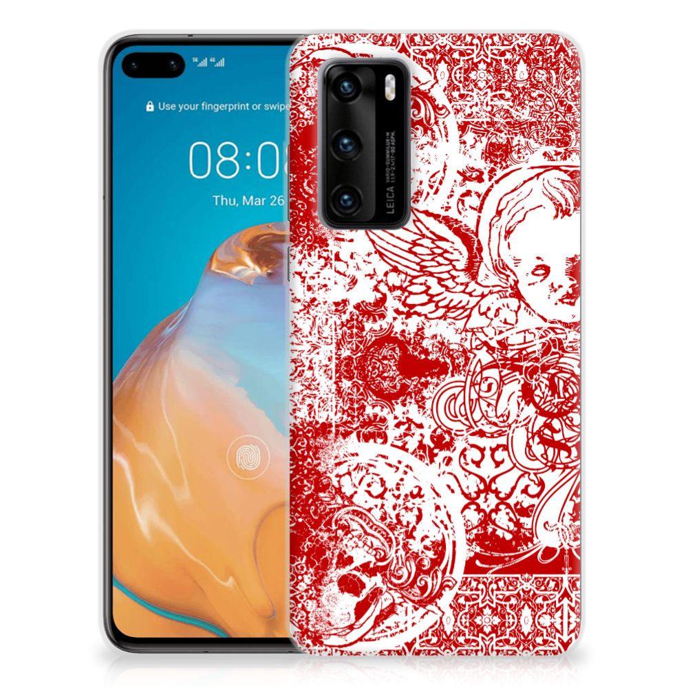 Silicone Back Case Huawei P40 Angel Skull Rood