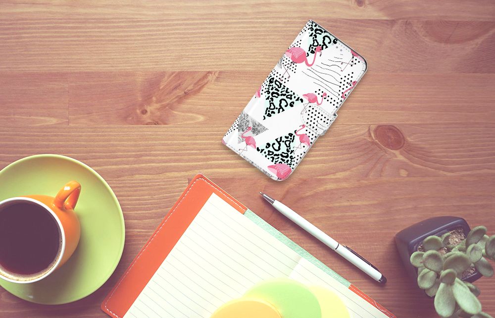 Samsung Galaxy A31 Telefoonhoesje met Pasjes Flamingo Triangle