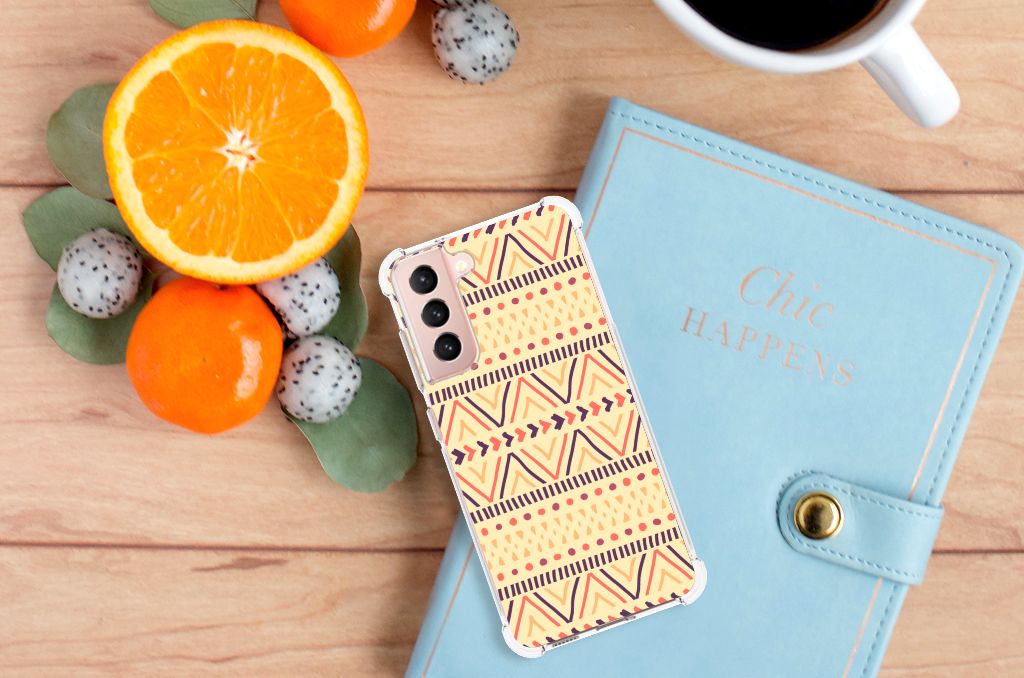 Samsung Galaxy S21 FE Doorzichtige Silicone Hoesje Aztec Yellow B2C Telecom