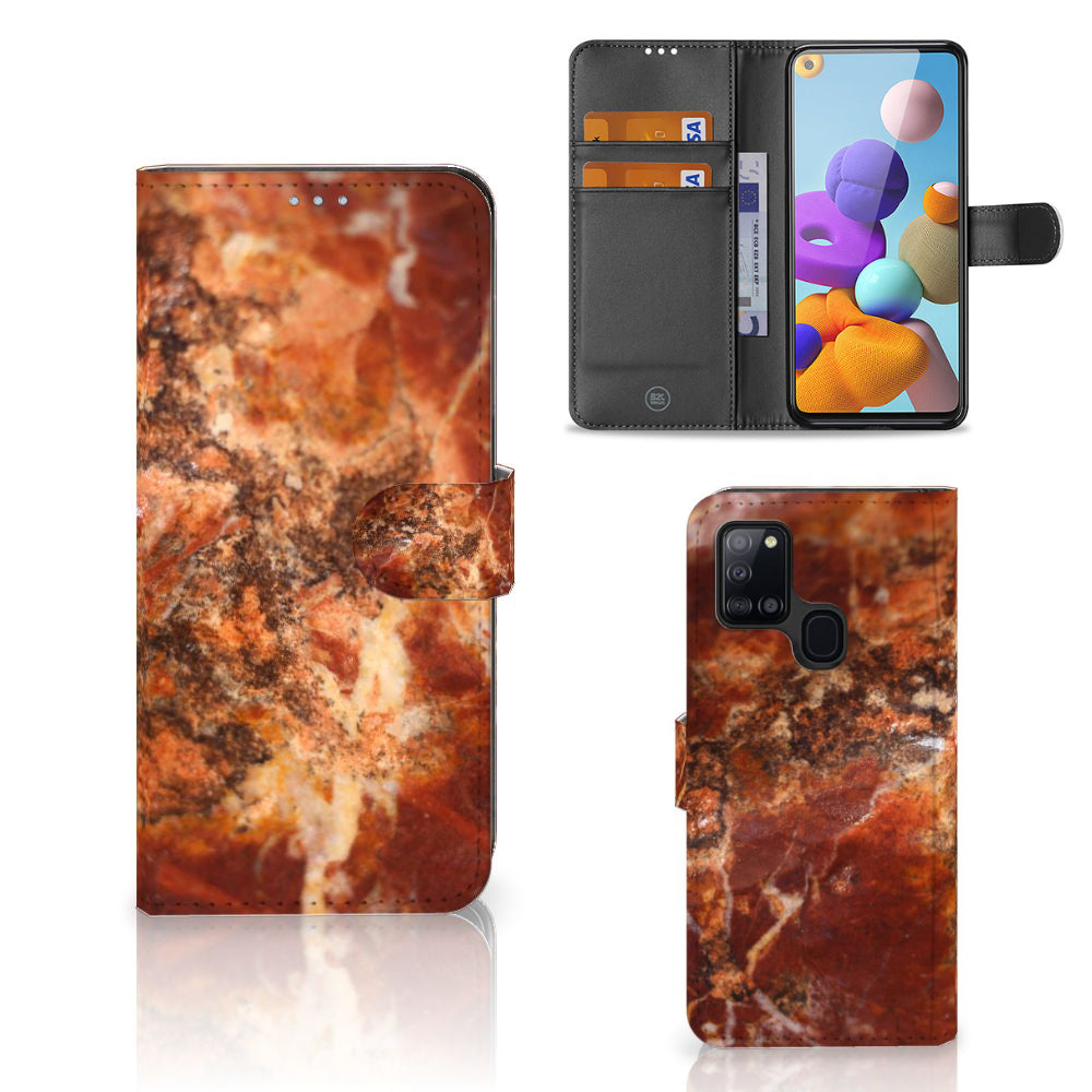 Samsung Galaxy A21s Bookcase Marmer Bruin
