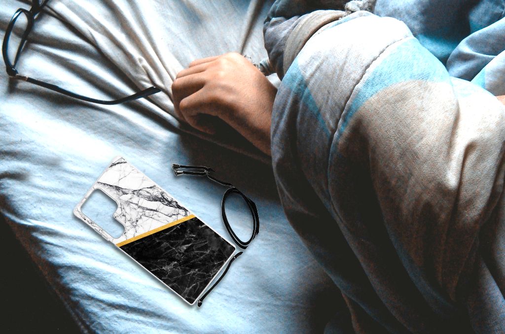 Samsung Galaxy S23 Ultra Anti-Shock Hoesje Marmer Wit Zwart - Origineel Cadeau Man B2C Telecom