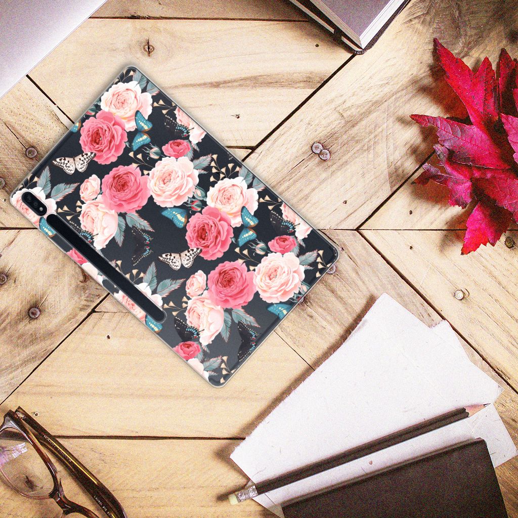 Samsung Galaxy Tab S7 Plus | S8 Plus Siliconen Hoesje Butterfly Roses