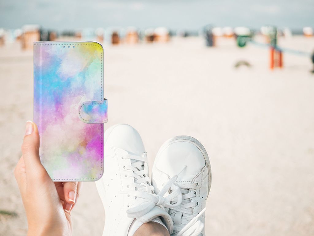 Hoesje Huawei P40 Lite Watercolor Light in pastelkleuren met sneakers op het strand