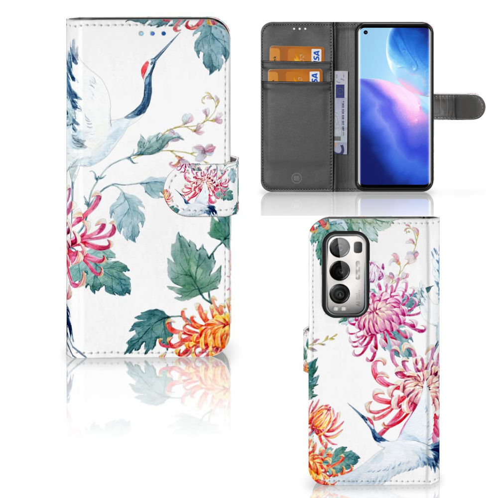 OPPO Find X3 Neo 5G Telefoonhoesje met Pasjes Bird Flowers