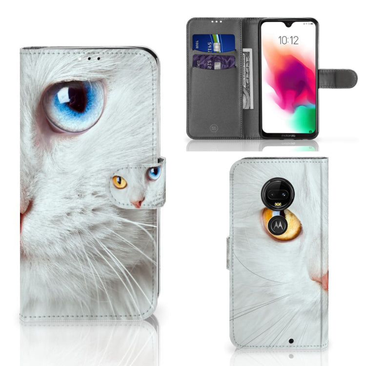 Motorola Moto G7 | G7 Plus Telefoonhoesje met Pasjes Witte Kat