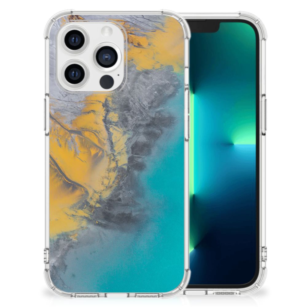Apple iPhone 13 Pro Anti-Shock Hoesje Marble Blue Gold B2C Telecom