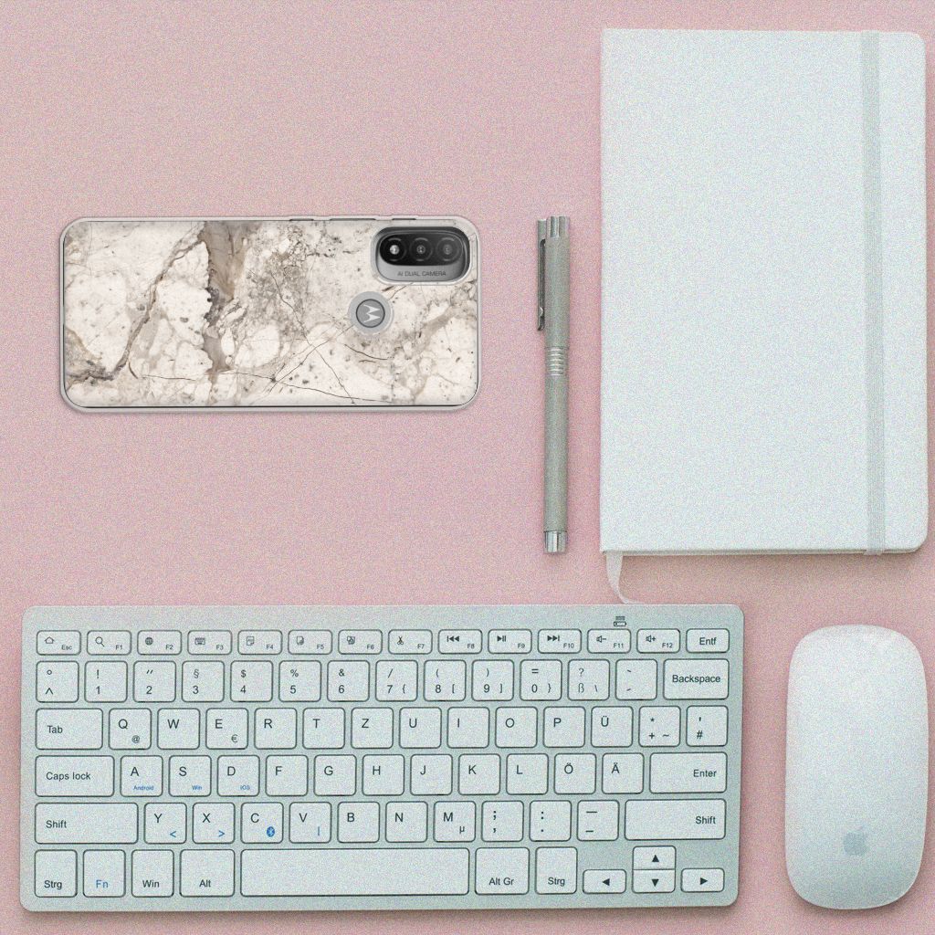 Motorola Moto E20 | E40 TPU Siliconen Hoesje Marmer Beige B2C Telecom