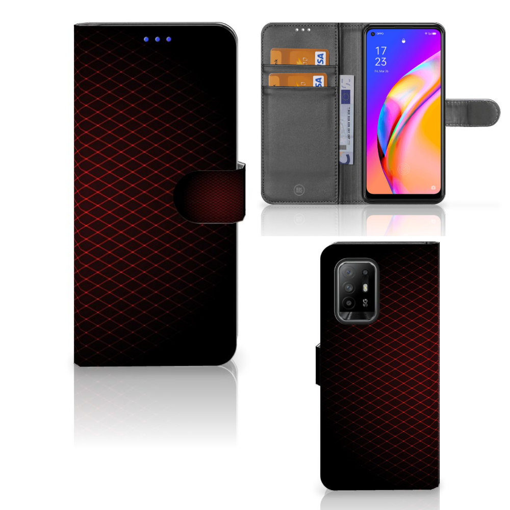 OPPO Reno5 Z | A94 5G Telefoon Hoesje Geruit Rood in minimalistisch design met ruimte voor 3 pasjes.