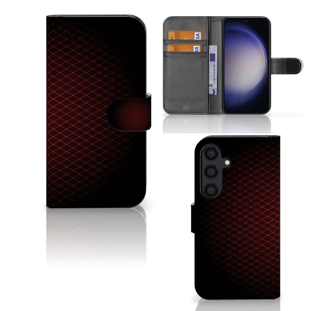 Samsung Galaxy S24 Telefoon Hoesje Geruit Rood met ruimte voor 3 pasjes en minimalistisch design.