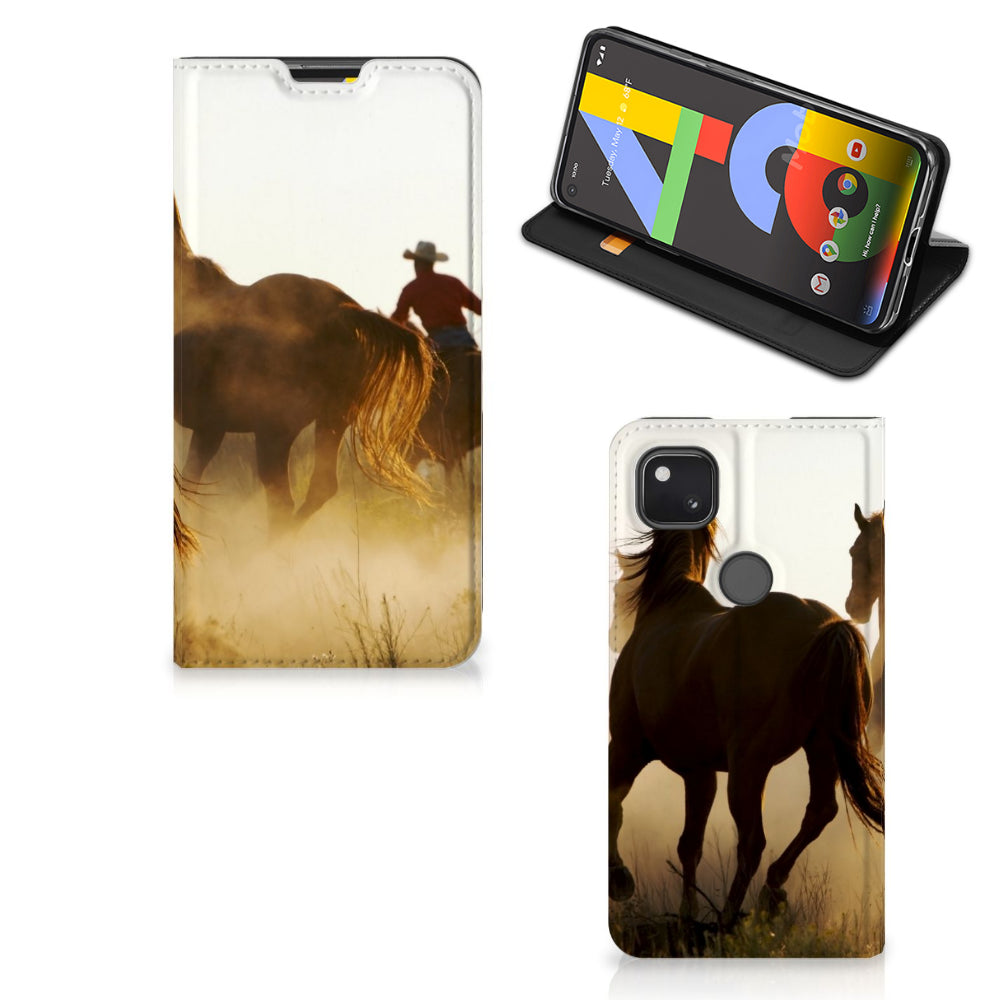 Google Pixel 4a Hoesje maken Design Cowboy met paarden en cowboy in de natuur
