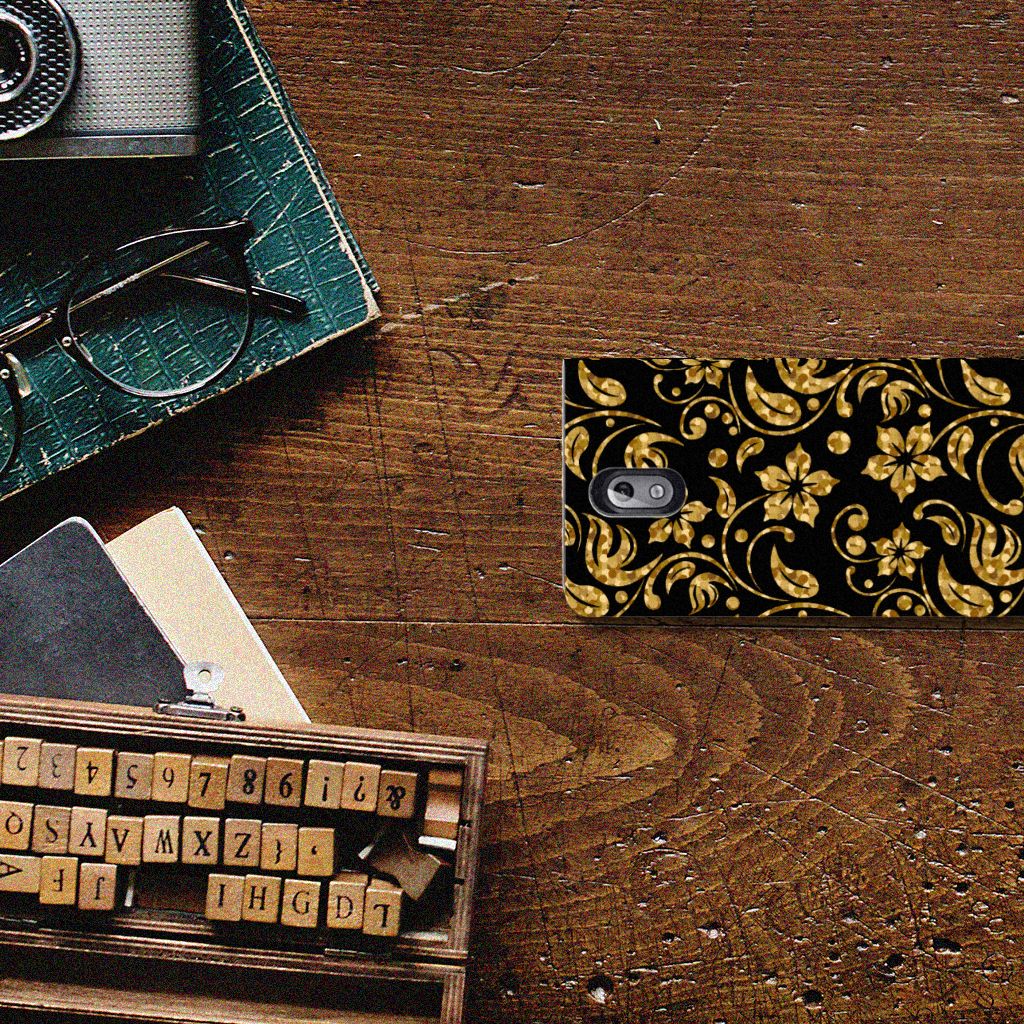 Nokia 3.1 (2018) Smart Cover Gouden Bloemen