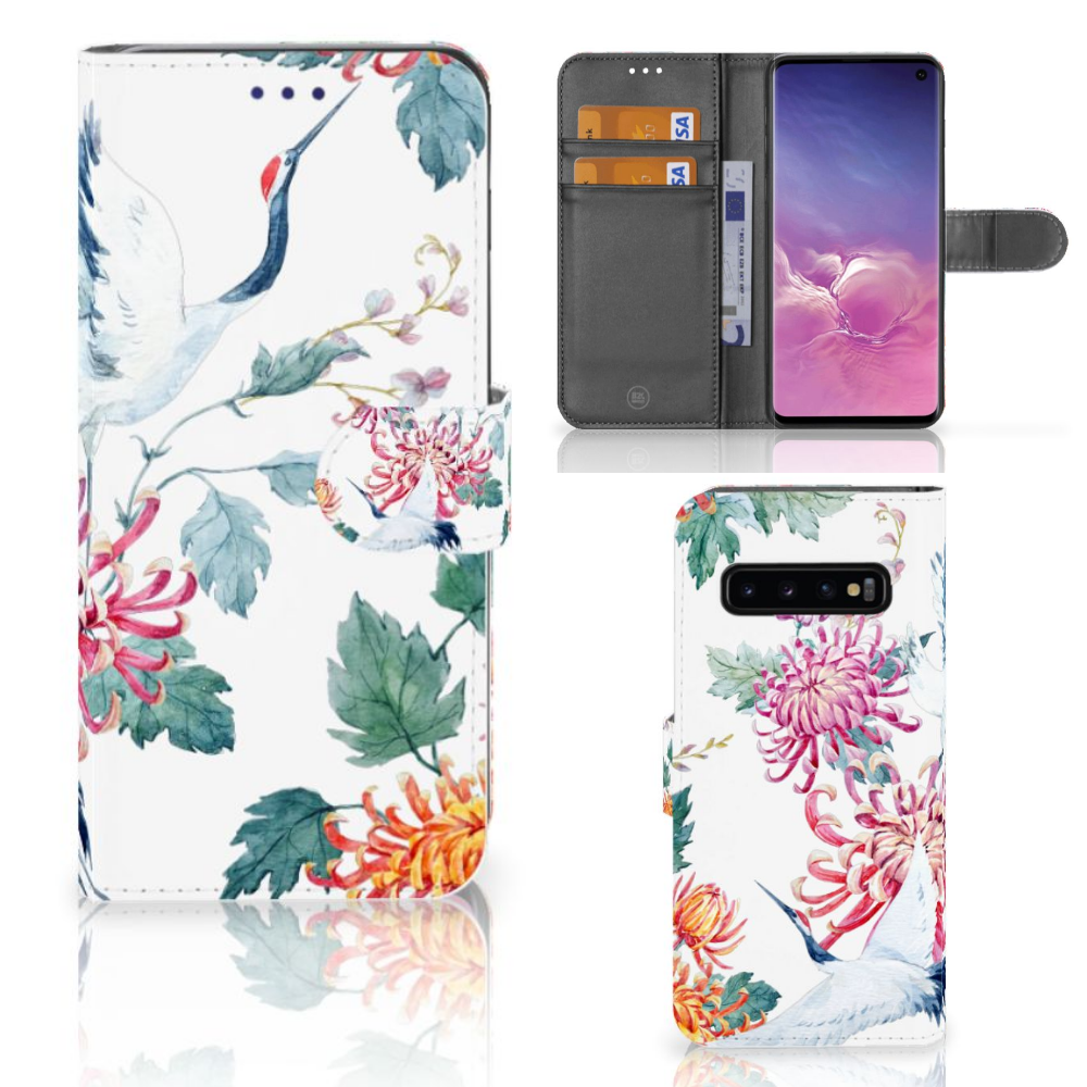 Samsung Galaxy S10 Telefoonhoesje met Pasjes Bird Flowers