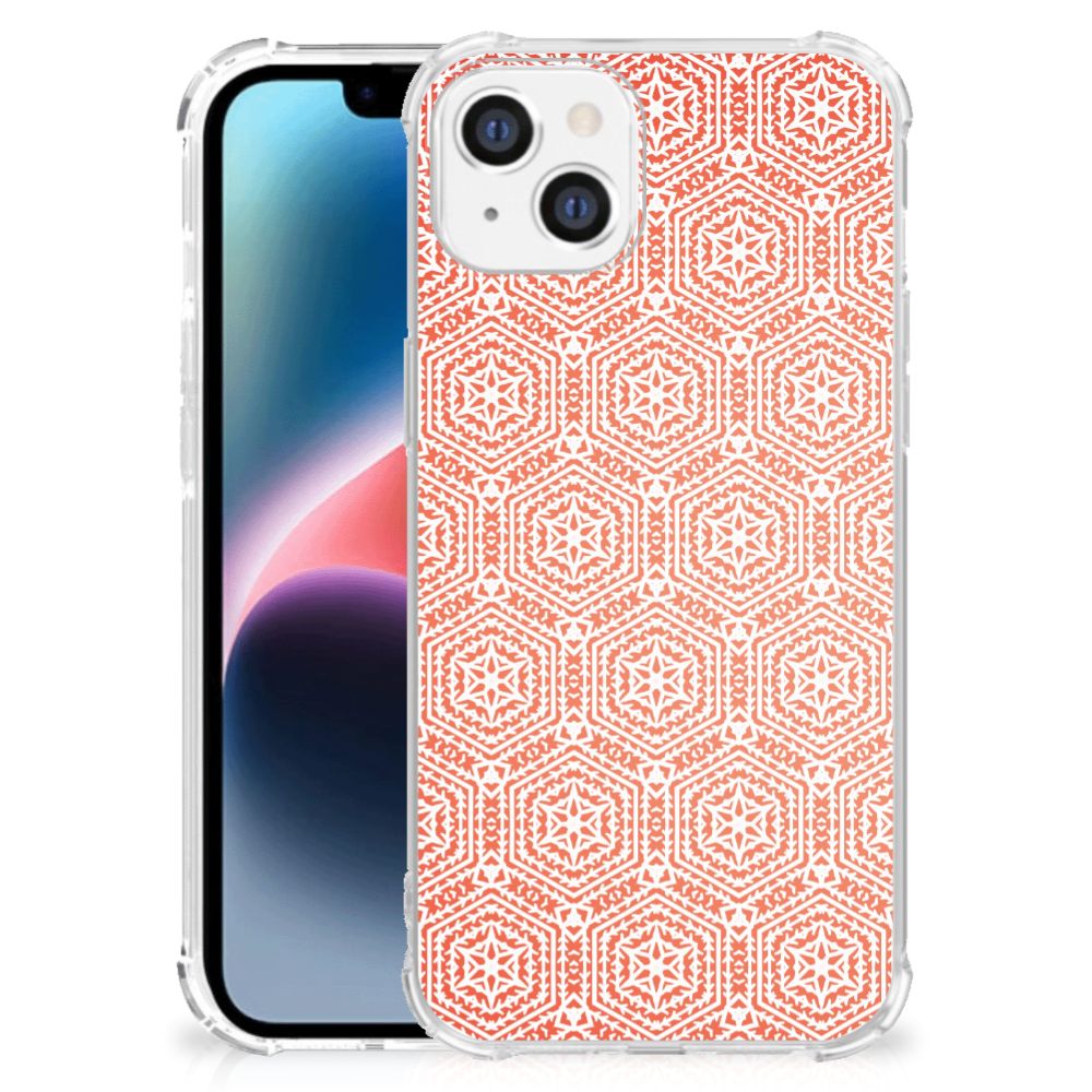 Apple iPhone 14 Plus Doorzichtige Silicone Hoesje Pattern Orange
