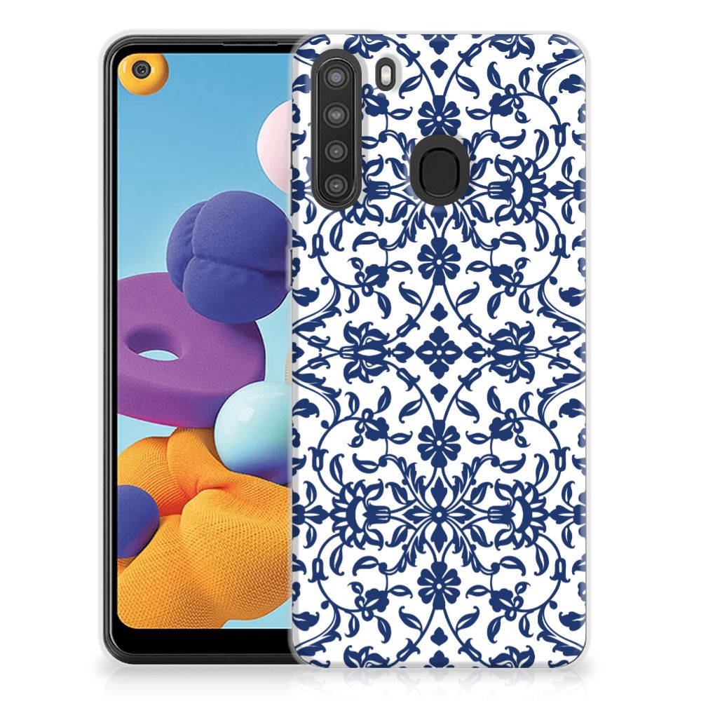 Samsung Galaxy A21 TPU Case Flower Blue
