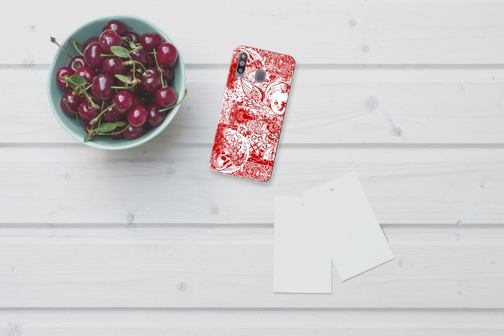 Silicone Back Case Samsung Galaxy M30 Angel Skull Rood