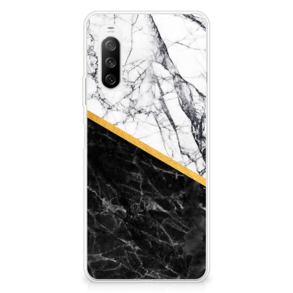 Sony Xperia 10 III TPU Siliconen Hoesje Marmer Wit Zwart - Origineel Cadeau Man B2C Telecom