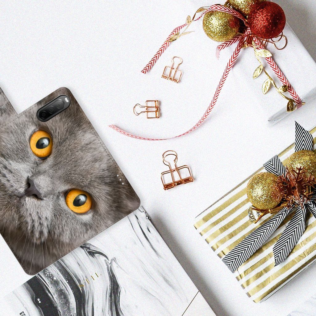 Telefoonhoesje met Pasjes Sony Xperia 10 IV Britse Korthaar met een schattige grijze kat