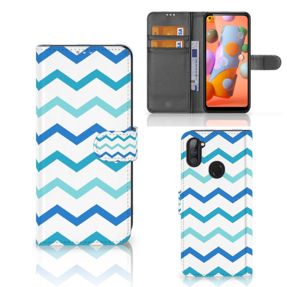 Samsung Galaxy M11 | A11 Telefoon Hoesje Zigzag Blauw