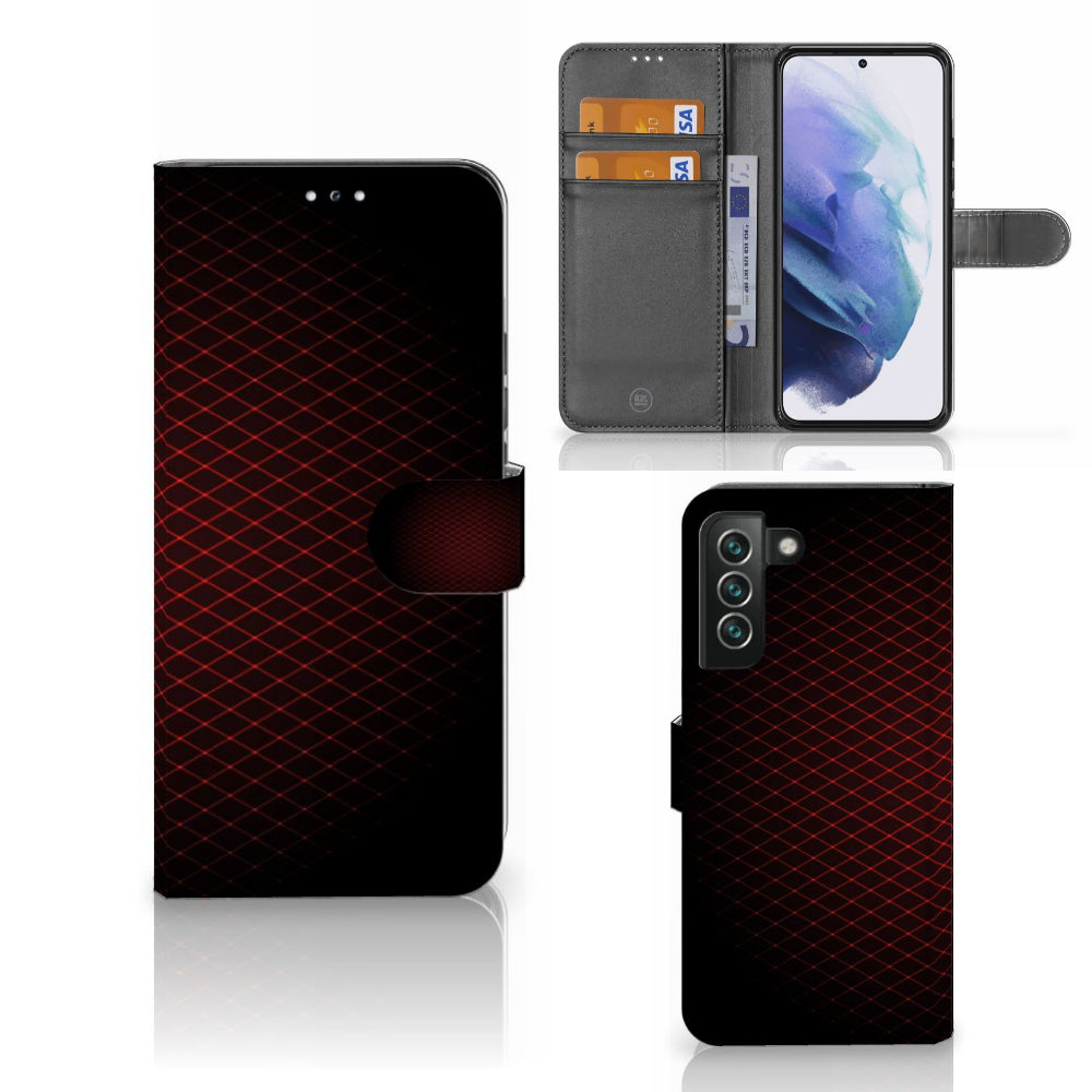 Samsung Galaxy S22 Plus Telefoon Hoesje Geruit Rood met ruimte voor 3 pasjes en minimalistisch design.