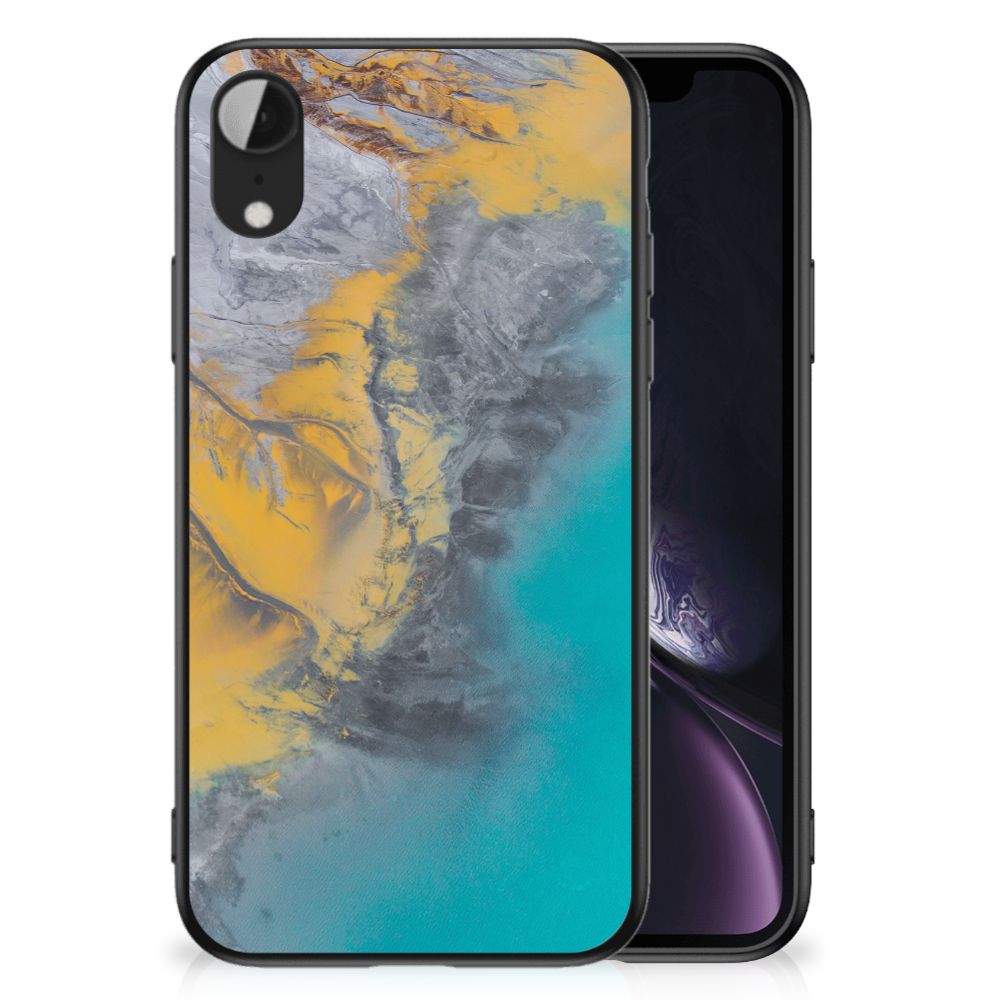 Apple iPhone XR Marmeren Print Telefoonhoesje Marble Blue Gold