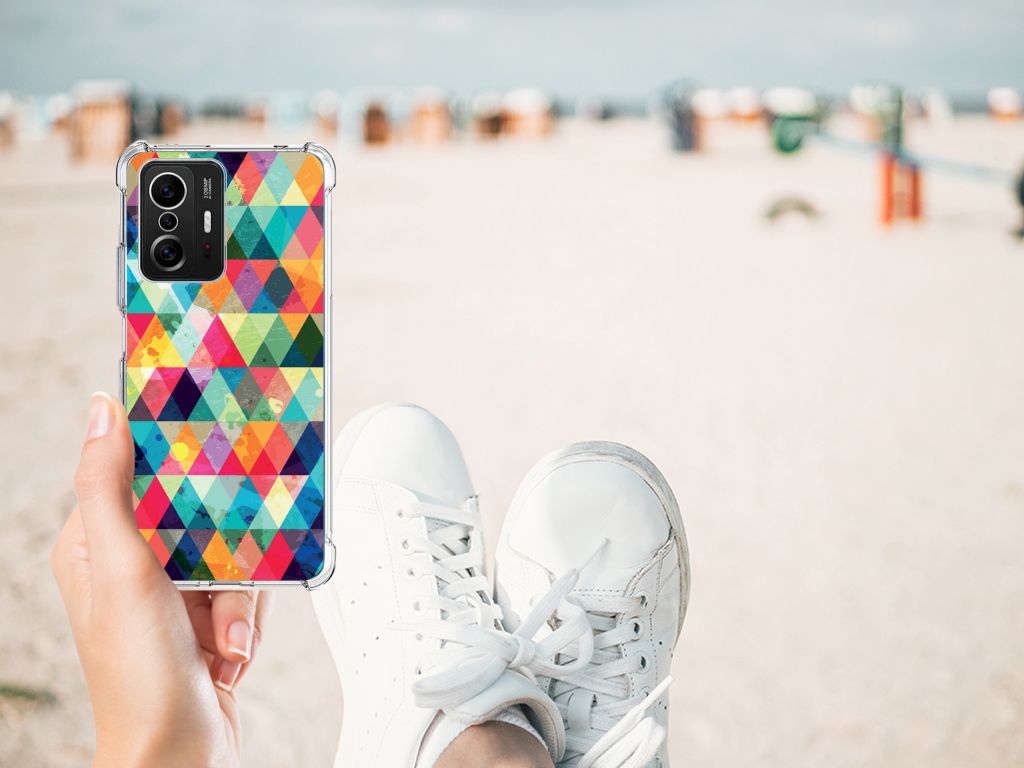Xiaomi 11T | 11T Pro Doorzichtige Silicone Hoesje Geruit - B2C Telecom