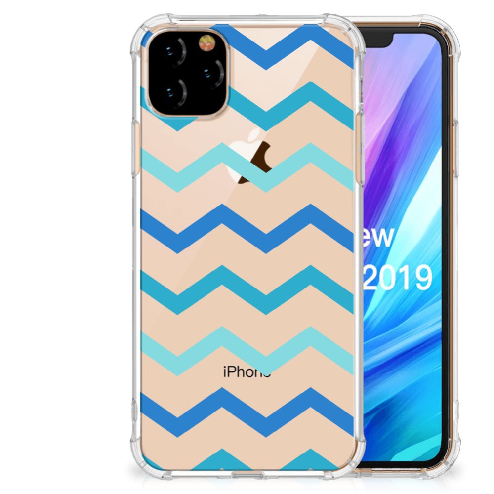 Apple iPhone 11 Pro Max Doorzichtige Silicone Hoesje Zigzag Blauw