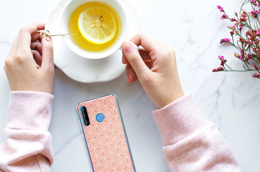 Huawei P30 Lite Doorzichtige Silicone Hoesje Pattern Orange