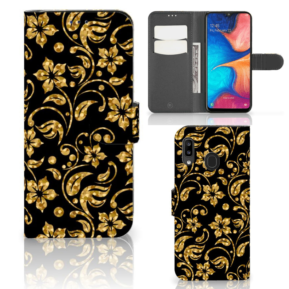 Samsung Galaxy A30 Hoesje Gouden Bloemen