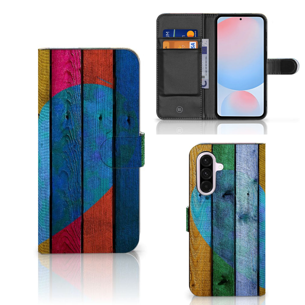 Samsung Galaxy A56 Book Style Case Wood Heart - Cadeau voor je Vriend