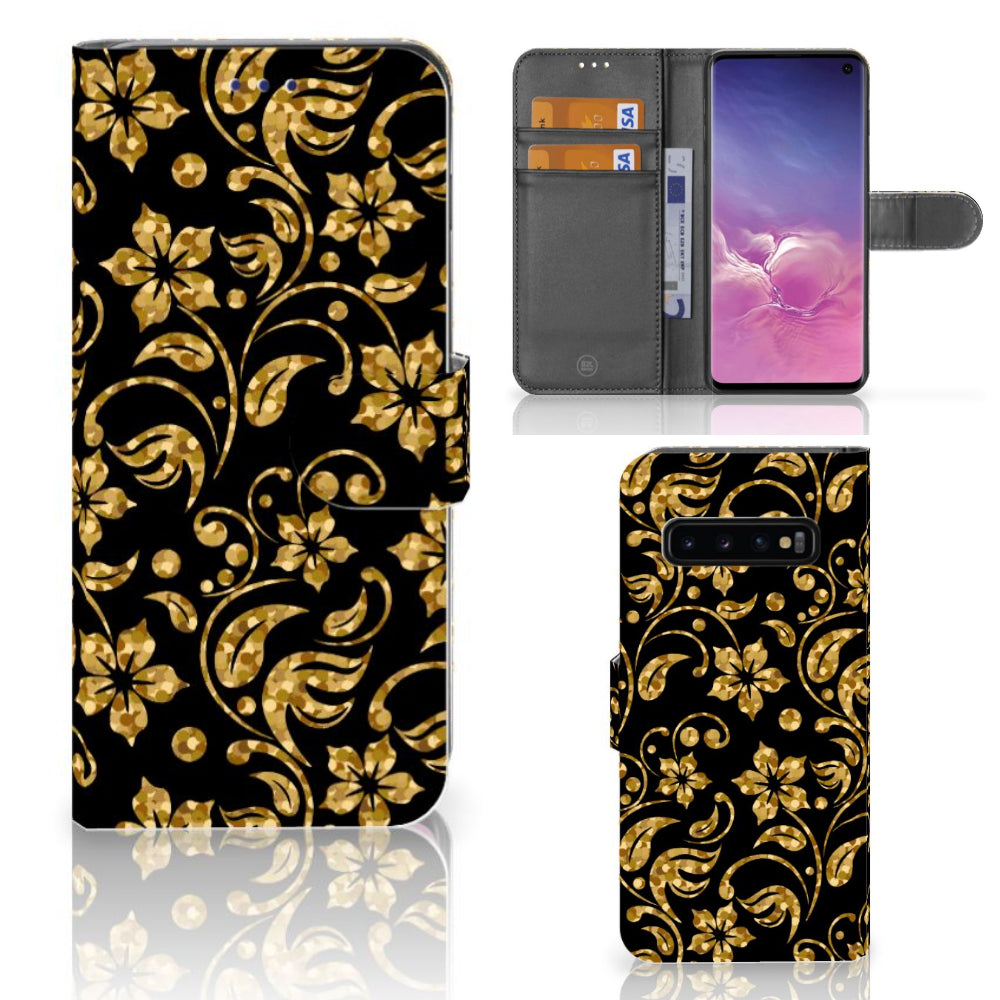 Samsung Galaxy S10 Hoesje Gouden Bloemen