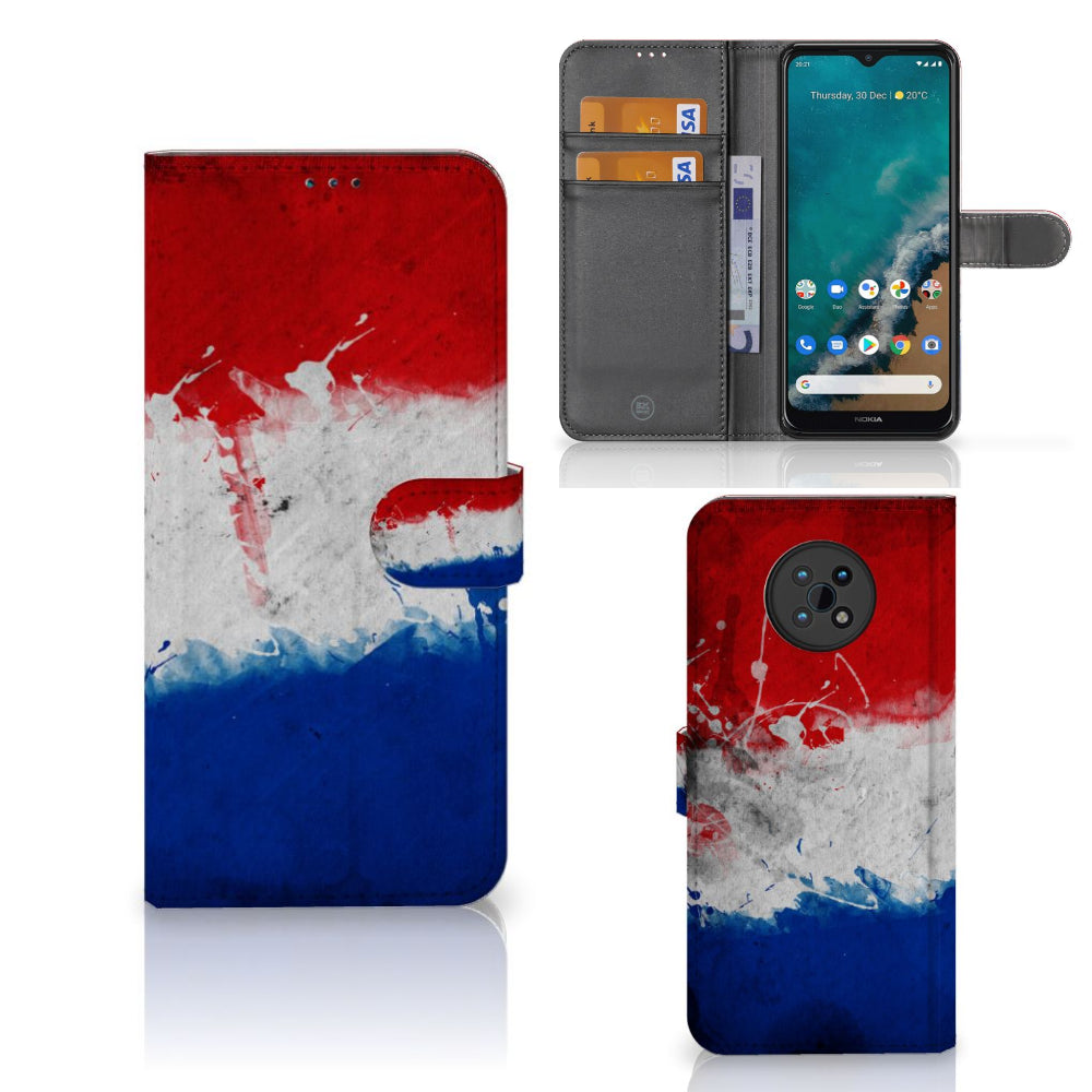 Nokia G50 Bookstyle Case Nederland met artistiek design van de Nederlandse vlag en ruimte voor pasjes.