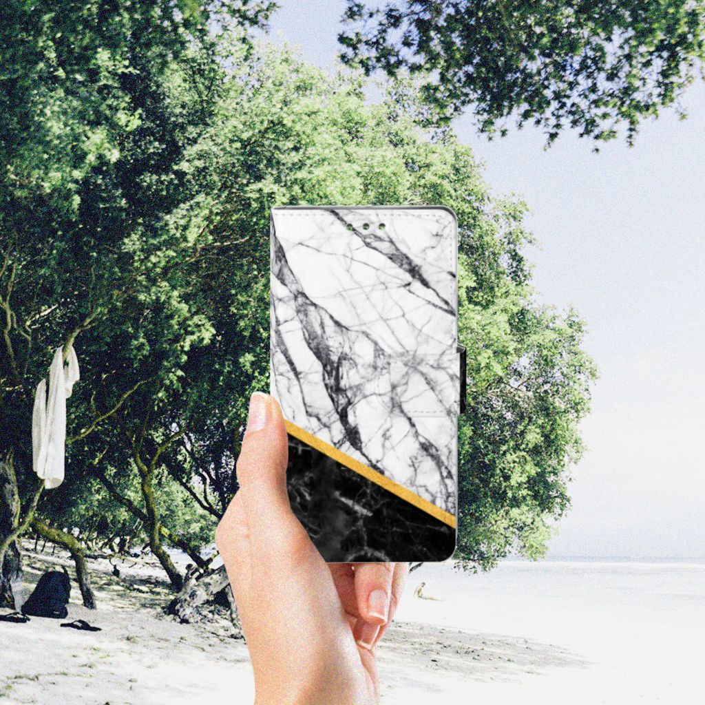 Sony Xperia XZ1 Bookcase Marmer Wit Zwart - Origineel Cadeau Man