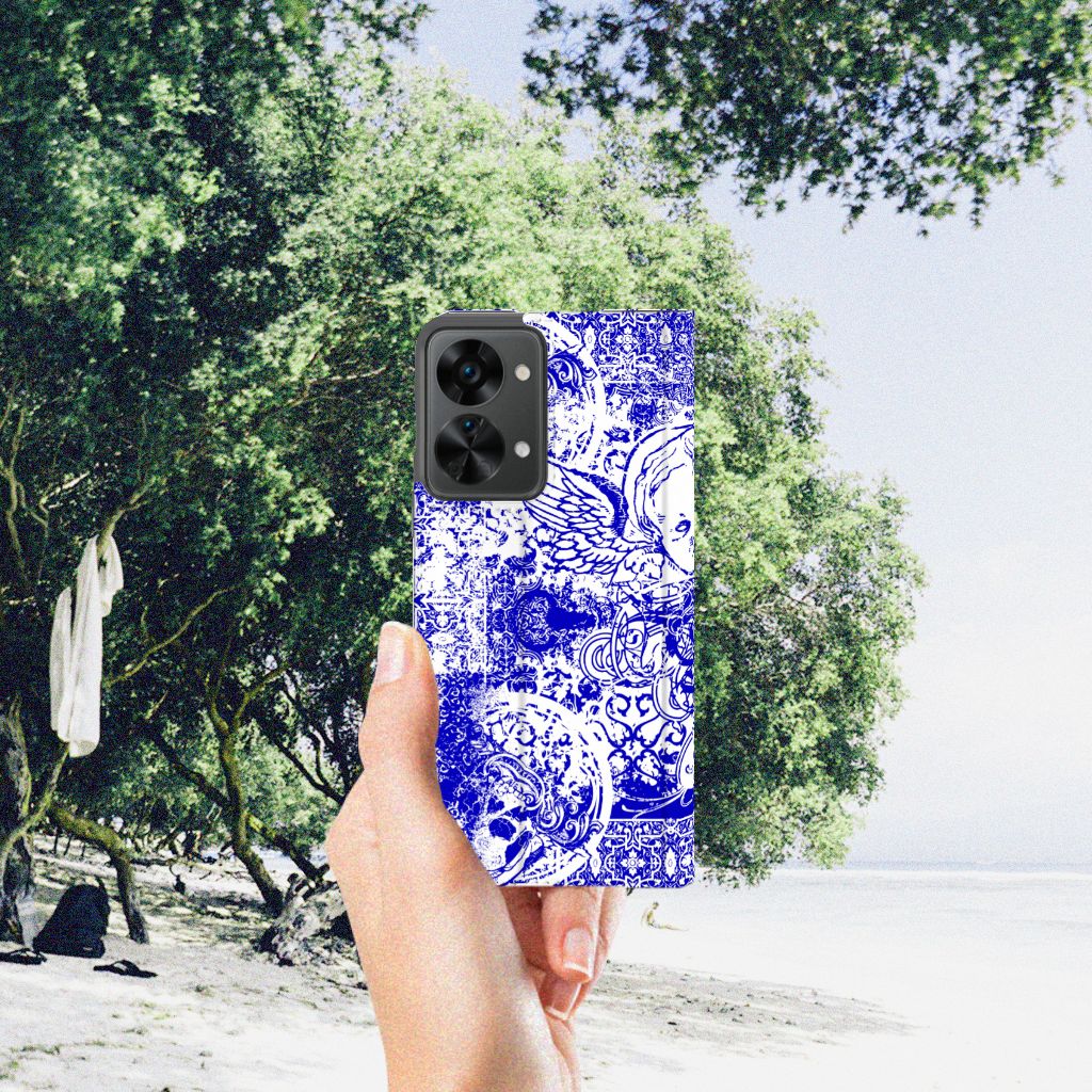 Mobiel BookCase OnePlus Nord 2T Angel Skull Blauw - B2C Telecom