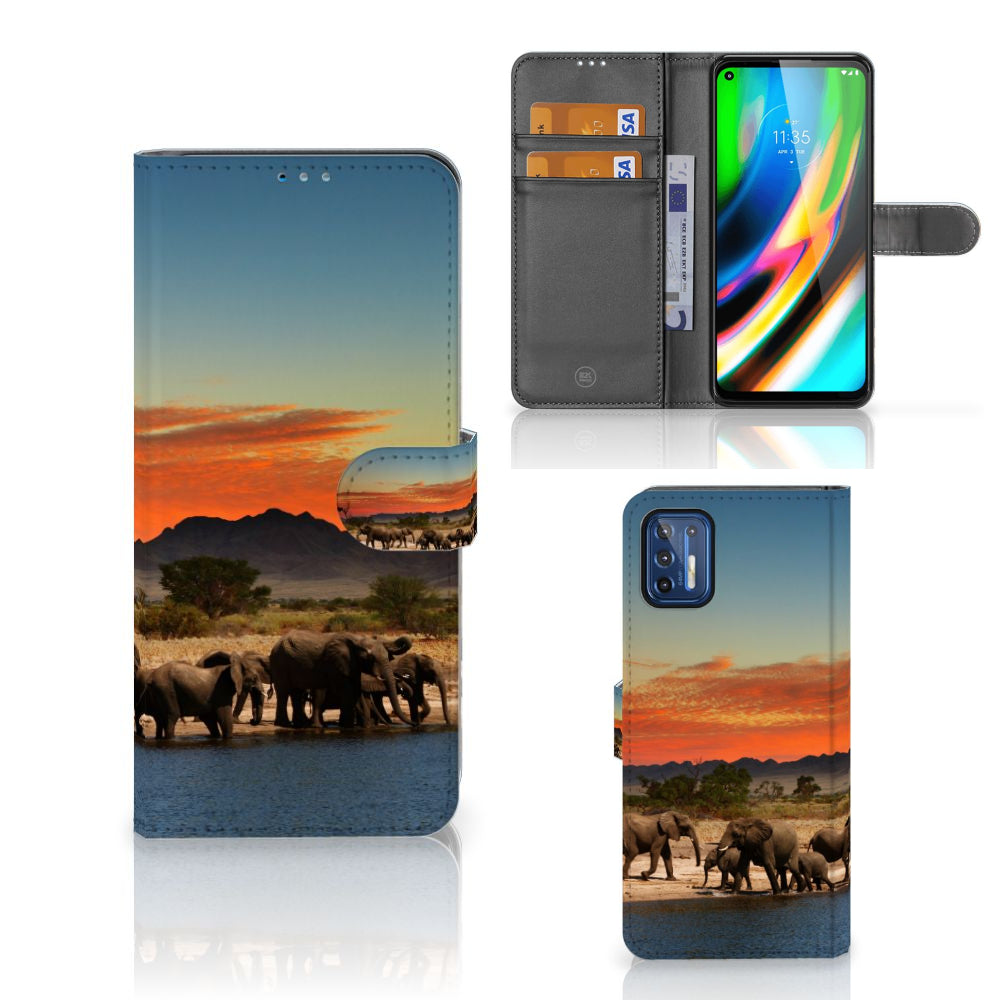 Motorola Moto G9 Plus Telefoonhoesje met Pasjes Olifanten