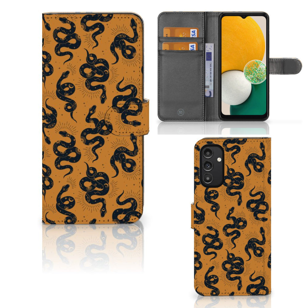 Telefoonhoesje met Pasjes voor Samsung Galaxy A14 4G Snakes met slangen design en ruimte voor pasjes.