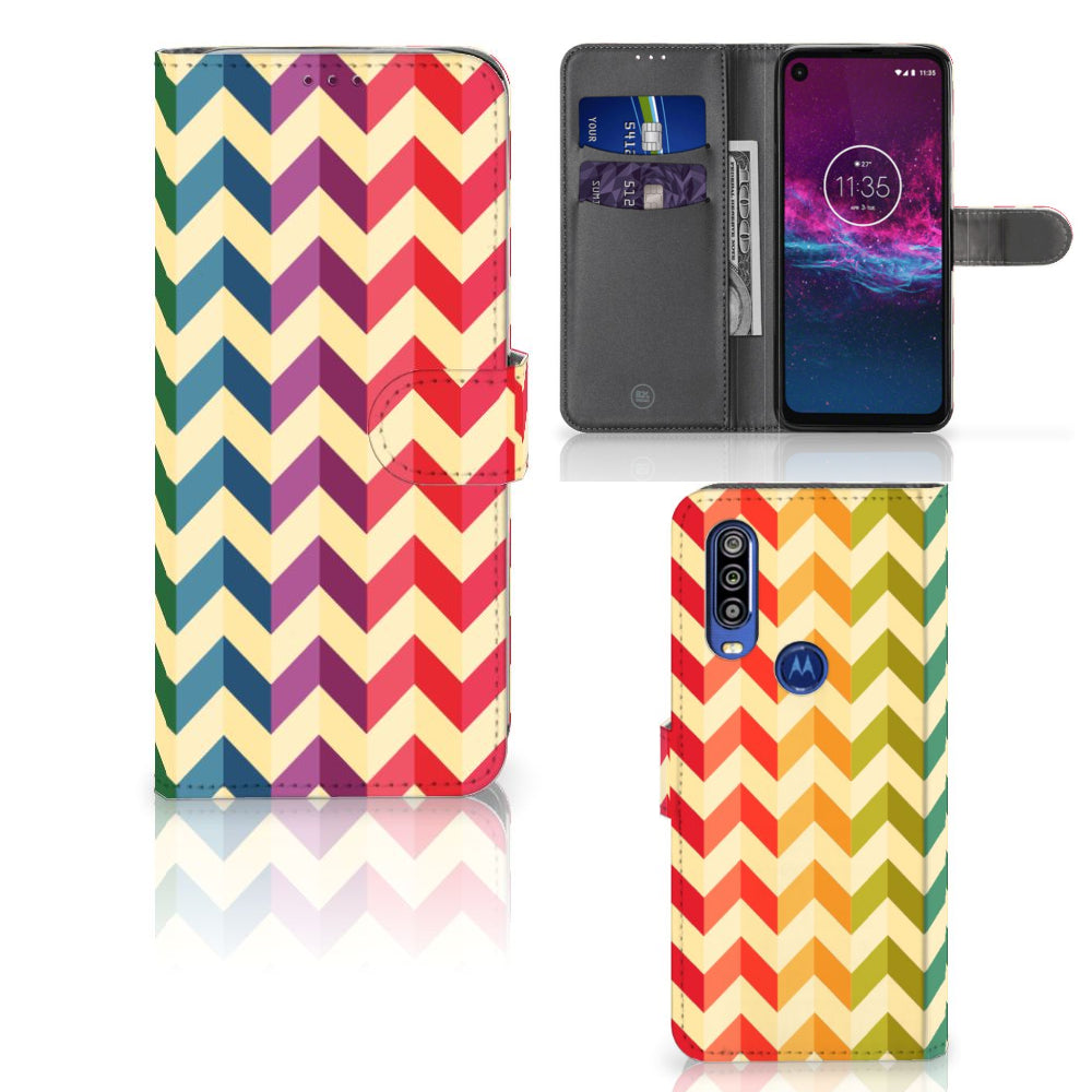 Motorola One Action Telefoon Hoesje Zigzag Multi Color