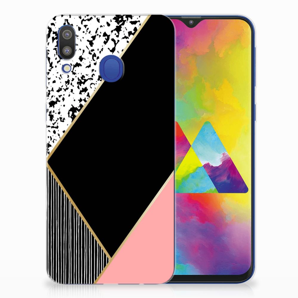 Samsung Galaxy M20 (Power) TPU Hoesje Zwart Roze Vormen
