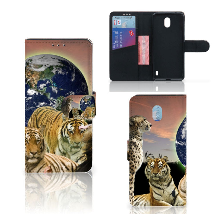Nokia 1 Plus Telefoonhoesje met Pasjes Roofdieren